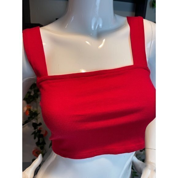 Ambiance Red Cotton Blend Square Neck Wide Straps Crop Tank Size S RefFNB - Picture 11 of 11